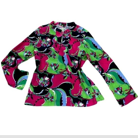 Talbots Colorful Floral BOHO Band Collar Single Button Blouse Sz 10 #247C - Picture 1 of 6